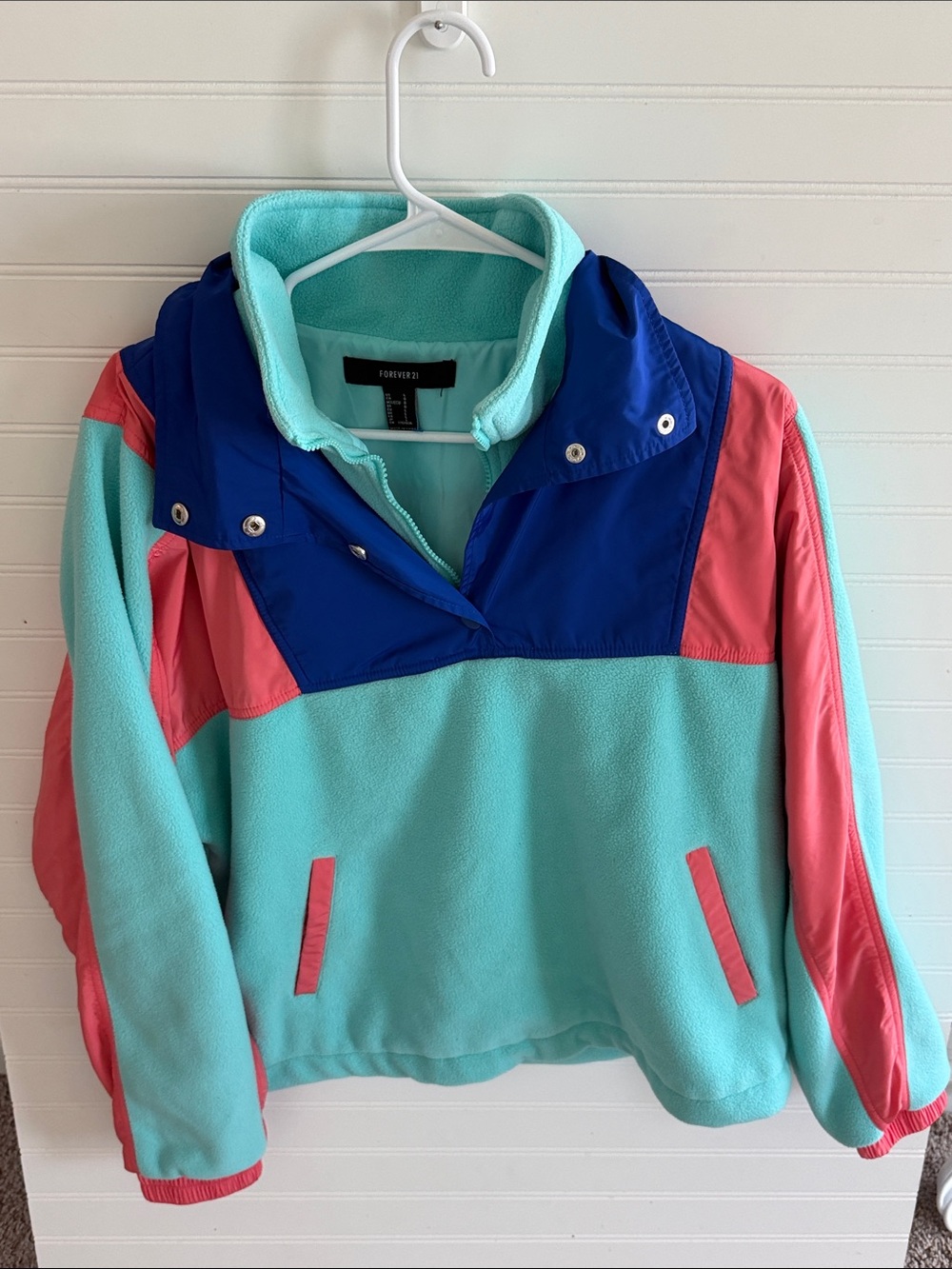 Forever 21 Girls Aqua, Coral & Royal Blue Colorblock Pullover Jacket